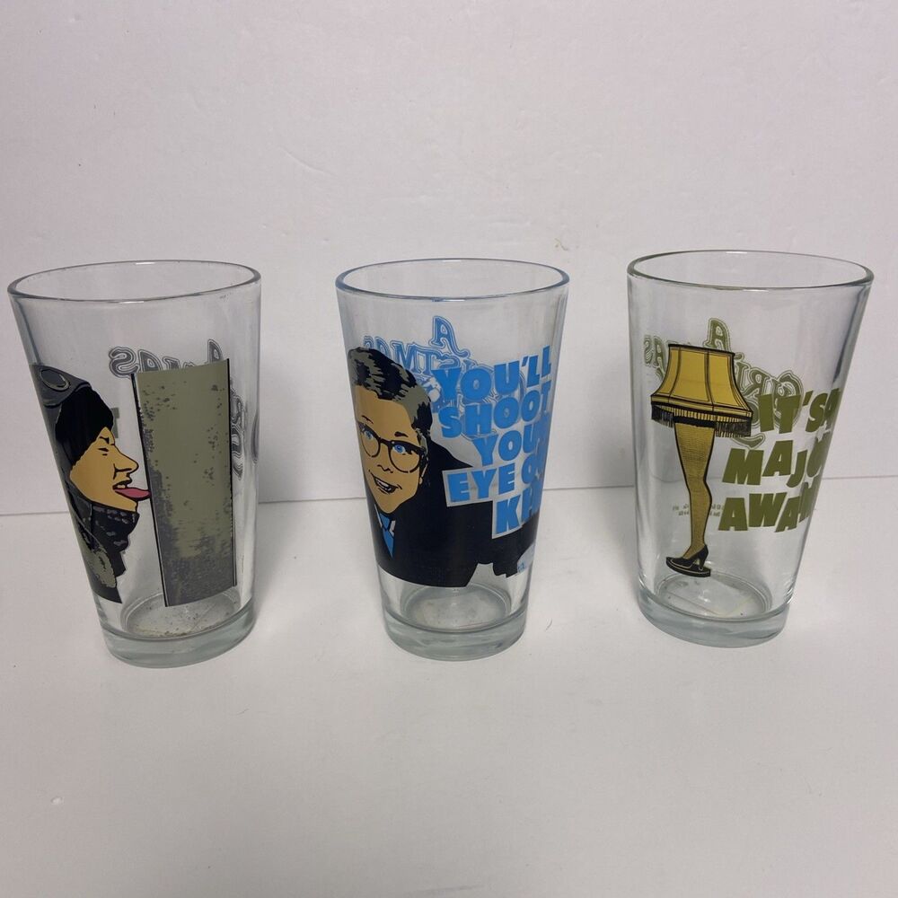 A Christmas Story Pint Glasses Set 3 Leg Lamp Tongue On Ice You’ll Shoot Eye Out